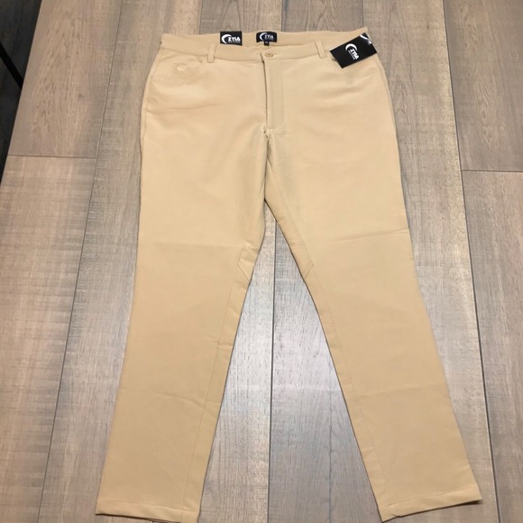 ZYIA Active Pants Mens 2XL Beige Tan Khaki Office Chino Performance Trouser Golf - Picture 8 of 9